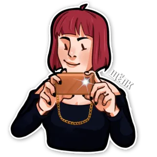 🤫 ЩЁПК mujer, selfi, teléfono, retrato, pegatina whatsapp sticker