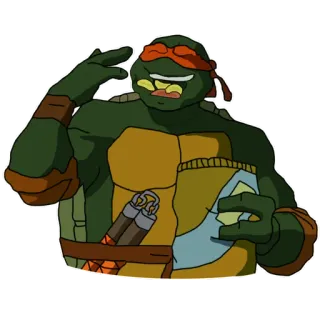 😋 Michelangelo Teenage Mutant Ninja Turtles tmnt, 忍者, カメ, アニメ, スナック, オレンジ, ティーン telegram sticker