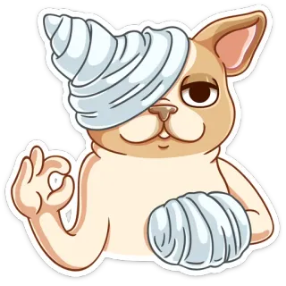 👌 cão, bandagem, ferido, gesto OK, médico, desenho animado telegram sticker
