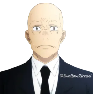 😟 @SwallowZireael Anime, Nhân vật, Đàn ông, Hói, Áo vest, Nghiêm túc telegram sticker