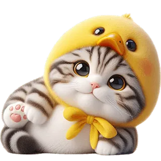 🙃 cat, kitten, cute, animal, pet, chick, hat, yellow whatsapp sticker