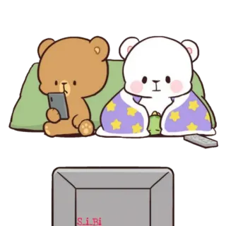 📺 orso, cartoni animati, guardando la tv, carino, orsi, coppia telegram sticker