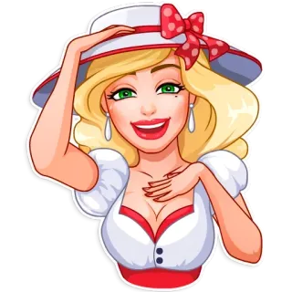 😂 donna, bionda, cappello, cartone animato, glamour whatsapp sticker