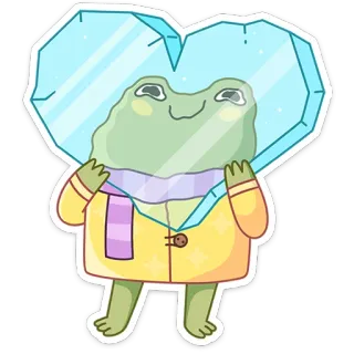 🩵 frog, ice, heart, winter, cartoon, cute, scarf, jacket telegram sticker