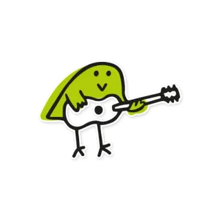 🎸 만화, 기타, 음악, 캐릭터, 초록, 잎, 악기, 웃긴 telegram sticker