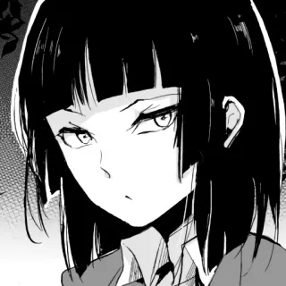 😒 anime, mangá, garota, cabelo preto, retrato, séria, mulher telegram sticker