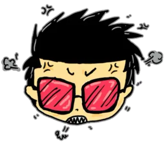 😠 bravo, desenho animado, rosto, irritado, óculos, expressão whatsapp sticker