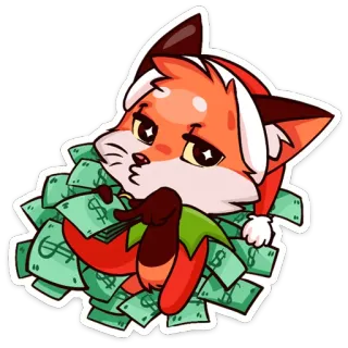 🤑 renard, argent, dessin animé, mignon, richesse, noël, fête telegram sticker