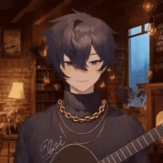 🗡 Eboi anime, male, guitar, sweater, necklace telegram sticker
