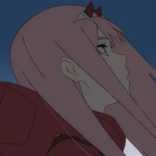 🍓 Zero Two Darling in the Franxx Anime, Zero Two, Darling in the Franxx, cheveux roses, cornes, fille anime telegram sticker