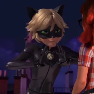 🫶 Cat Noir Miraculous: Tales of Ladybug & Cat Noir Cat Noir, Miraculous Ladybug, kartun, superhero, anime, berciuman whatsapp sticker