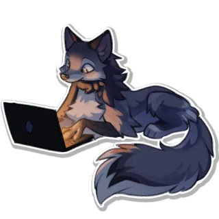 💻 หมาป่า, แล็ปท็อป, เฟอร์รี่, น่ารัก, สัตว์, การ์ตูน telegram sticker