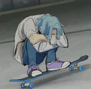 😣 Anime, Skateboard, Triste, Depresso, Personaggio, Skateboard whatsapp sticker