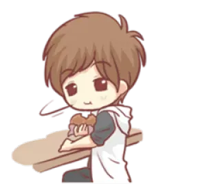😊 chibi, kawaii, fofo, comendo, pão, adorável telegram sticker