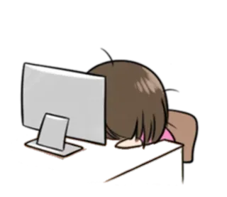 🖥 estressado, cansado, computador, triste, trabalho, anime, desenho animado, exaustado telegram sticker