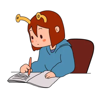 📝 études, écriture, fille, dessin animé, personnage, animé, cahier whatsapp sticker