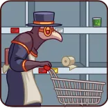 🛒 Чумной доктор, Корзина покупок, Пустые полки, Панические покупки, Продуктовый магазин, Мультфильм, Юмор telegram sticker