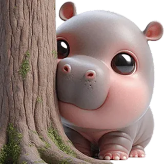 😶 ippopotamo, cucciolo di ippopotamo, carino, animale, cartone animato, albero, kawaii whatsapp sticker