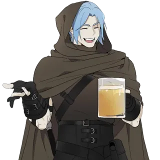 😄 anime, character, drink, fantasy, smiling, hood telegram sticker