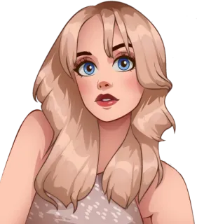 👩 mujer, chica, retrato, dibujo animado, pelo rubio, ojos azules telegram sticker