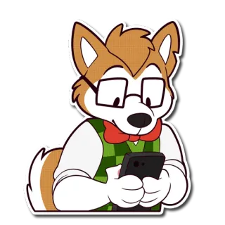 📱 perro, peludo, antropomórfico, smartphone, gafas, pajarita telegram sticker