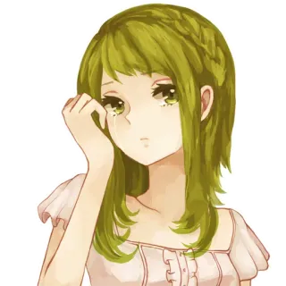 😢 Anime, Mädchen, weinend, traurig, grüne Haare telegram sticker