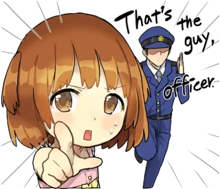 👮‍♀️ That's the guy, officer. Аниме девушка, Полицейский, Арест, Указывает, Обеспокоен, Стиль аниме telegram sticker