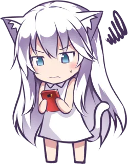 😠 gadis kucing, anime, chibi, imut, manga, marah, telepon telegram sticker