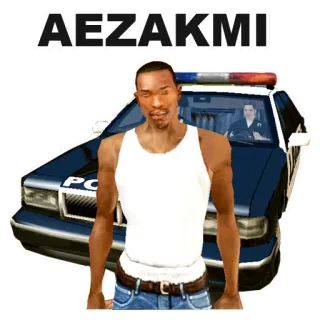 🤷‍♀️ CJ Grand Theft Auto: San Andreas AEZAKMI radiowóz, poziom pościgu, GTA, gra, kod, San Andreas, Carl Johnson telegram sticker