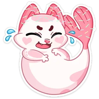 😂 만화, 우는, 행복한, 카와이, 스티커, 분홍색, 흰색, 귀여운 telegram sticker