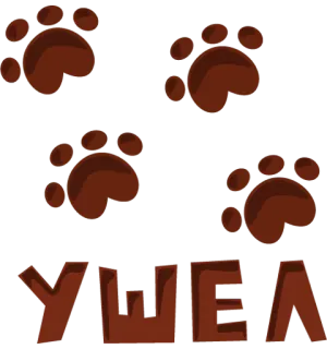 🐾 YWEA следы лап, следы животных, надпись, коричневый, YWEA telegram sticker