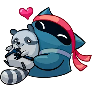 ❤️ procione, ninja, abbraccio, cuore, carino telegram sticker