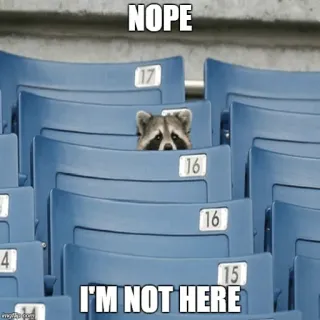 👀 NOPE
I'M NOT HERE mapache, animal, escondido, gracioso, meme whatsapp sticker