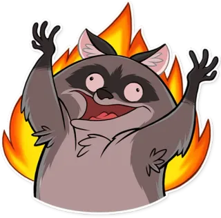 🔥 너구리, 만화, 동물, 불, 스티커, 행복한 telegram sticker