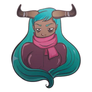 ❄ taureau, zodiaque, astrologie, fille, cornes, dessin animé whatsapp sticker