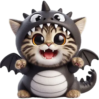👹 gatto, gattino, costume, drago, animale, carino, animale domestico, animale domestico telegram sticker