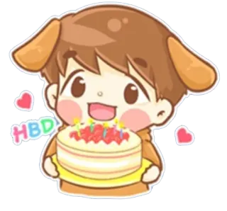😚 HBD วันเกิด, เค้ก, การ์ตูน, เด็กผู้ชาย, งานฉลอง, มีความสุข telegram sticker