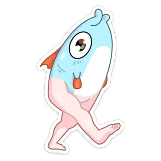 🚶‍♂️ ปลา, การ์ตูน, เดิน, ขา, สัตว์, น่ารัก, ตลก telegram sticker