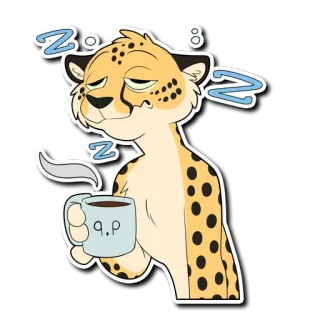😴 치타, 자는, 커피, 피곤한, 동물, 만화 telegram sticker