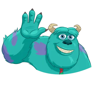 👋 James P. 'Sulley' Sullivan Monsters, Inc. Monster, blaues Fell, Hörner, winkend, Cartoon, freundlich, animiert telegram sticker