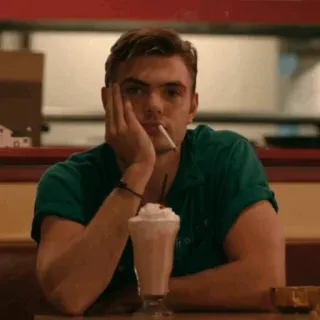 🍃 homme, cigarette, milkshake, intérieur, assis telegram sticker
