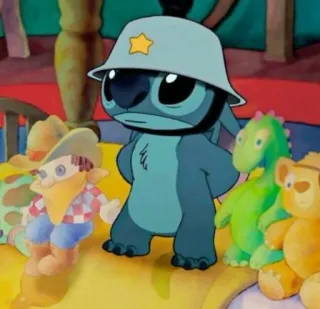 😕 Stitch стич, мультяшный персонаж, синий пришелец, шлем telegram sticker