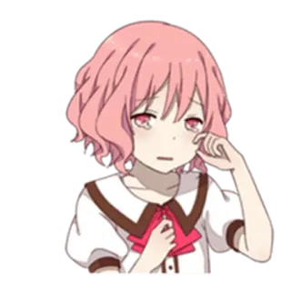 😢 fille anime, pleurs, triste, cheveux roses, dessin animé, manga whatsapp sticker