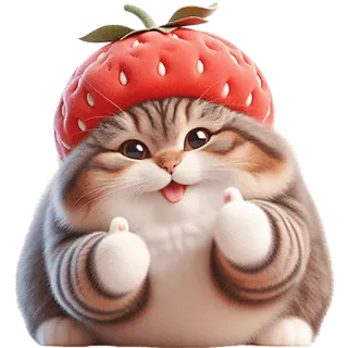 👍 kat, kitten, aardbei, schattig, dier, huisdier, grappig telegram sticker