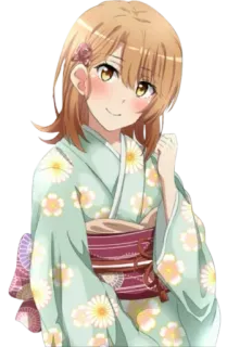 😊 anime, girl, yukata, kimono, flower, cute telegram sticker