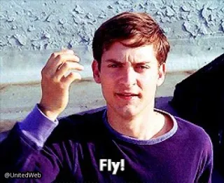 😐 Peter Parker Spider-Man Fly! peter parker, spiderman, fly, marvel, tobey maguire telegram sticker