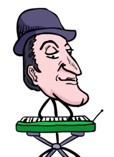 🎹 мультфильм, рисунок, музыкант, клавиатура, шляпа telegram sticker