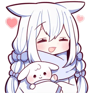 😃 Аниме, Каваий, Милый, Персонаж, Сердечки, Иллюстрация telegram sticker
