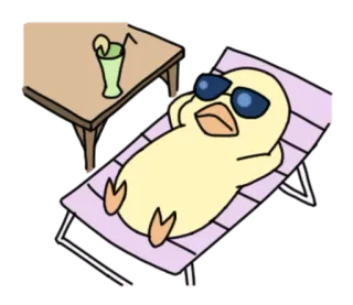 😎 gà con, bãi biển, kính râm, thư giãn, mùa hè, hoạt hình, kỳ nghỉ telegram sticker