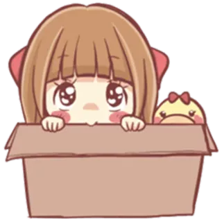 🙈 만화, 귀여운, 카와이, 상자, 소녀, 오리 telegram sticker